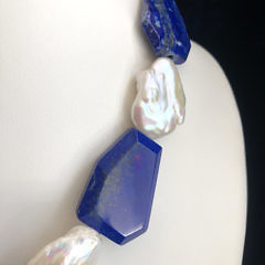 Lapis Lazuli and White Baroque Pearl Necklace