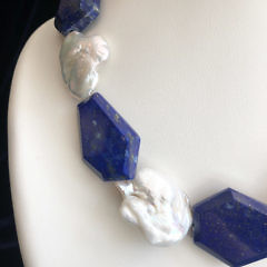 Lapis Lazuli and White Baroque Pearl Necklace