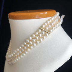 3-Strand White Fresh Water 6mm Pearl Necklace