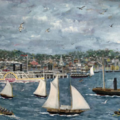 Maxwell Mays Gouache on Board “Fall River Harbor”