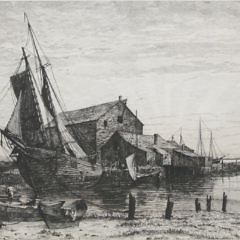 Charles Mielitz Etching “Wharf at Nantucket”