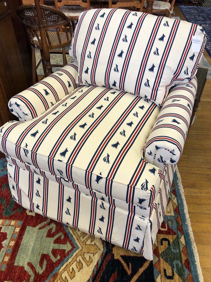 Nautical Club Chair Pair of Nautical Upholstered Overstuffed Club