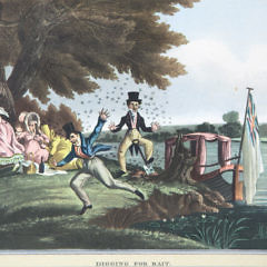 Set of Four Antique Comical Fishing Lithographs