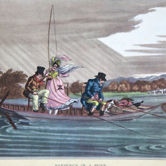 Set of Four Antique Comical Fishing Lithographs