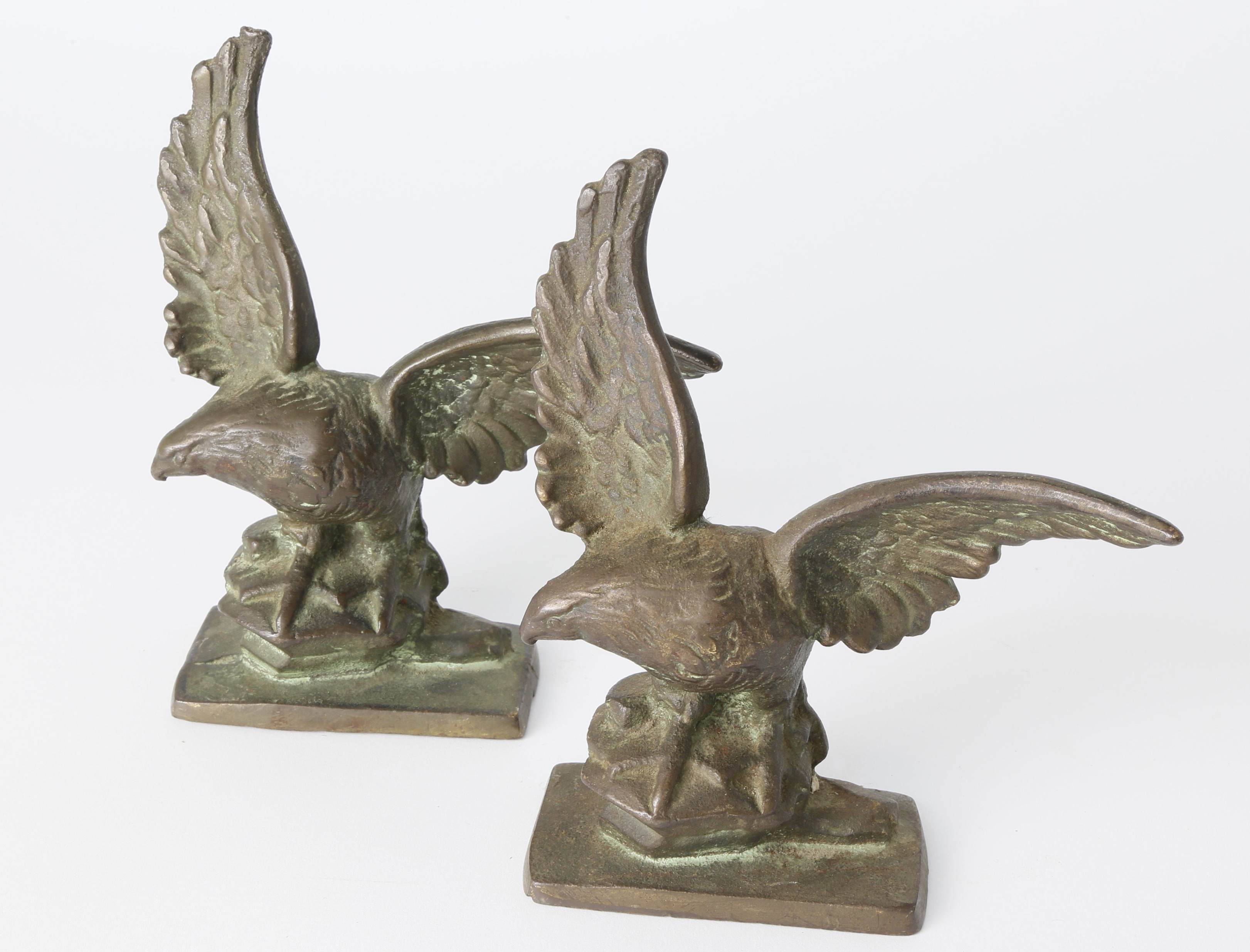 Bronze Eagle Bookends Pair of Patina Bronze Eagle Bookends, 19th