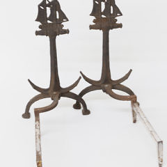 Pair of Vintage Cast Iron Anchor and Ship Andirons