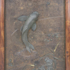 19th Century Japanese Mixed Metal Jumping Carp Plaque