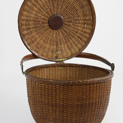 Rare and Unusual Covered Round Swing Handle Nantucket Basket, circa 1850-60