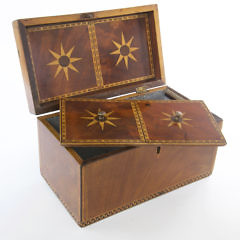 English Regency Inlaid Mahogany and Tulip Wood Tea Caddy, circa 1820