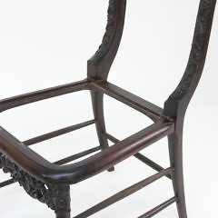 Pair of Chinese Export Carved Teak Wood Side Chairs, circa 1830