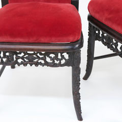 Pair of Chinese Export Carved Teak Wood Side Chairs, circa 1830