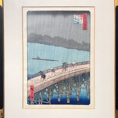 Pair of 19th Century Japanese Woodblock Prints, “Asakusa Kinryzan Temple” and, “Sudden Rain Storm at Atake”