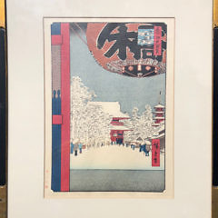 Pair of 19th Century Japanese Woodblock Prints, “Asakusa Kinryzan Temple” and, “Sudden Rain Storm at Atake”