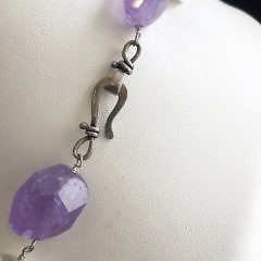 Faceted Amethyst Nugget and White Baroque Pearl Necklace