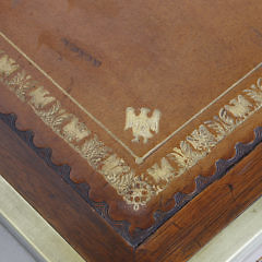 Brass Bound Campaign Three-Part Pedestal Knee Hole Desk, circa 1920