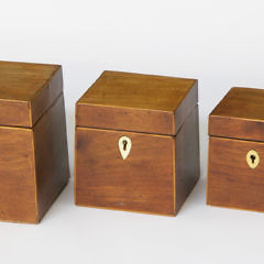 Graduating Set of 6 English Mahogany Square Tea Caddies, 19th century