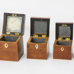 Graduating Set of 6 English Mahogany Square Tea Caddies, 19th century