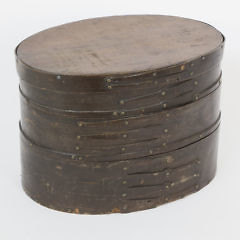 Rare 19th Century Whaler Made 3 Compartment Baleen and Pine Oval Pantry Box