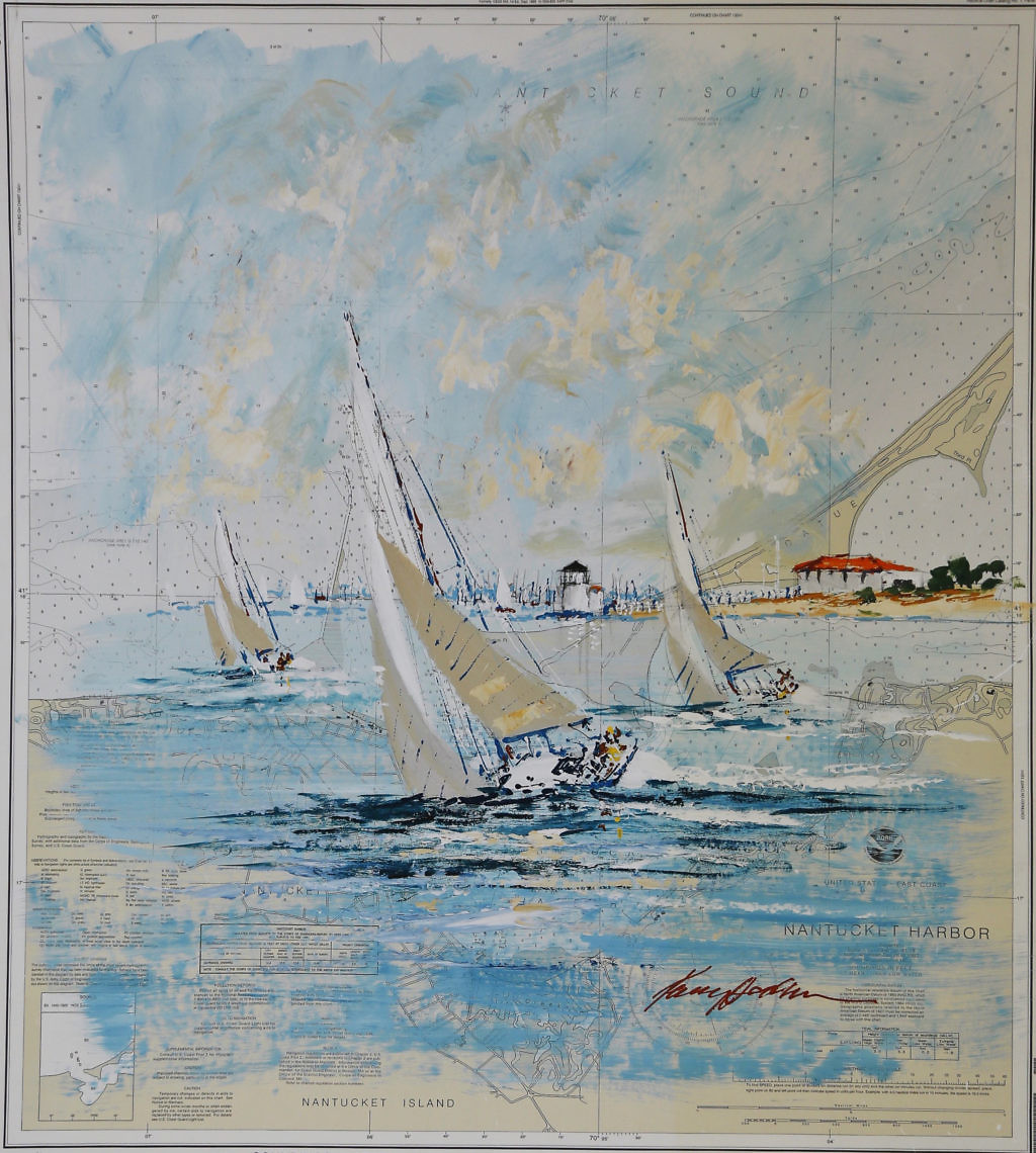 Kerry Hallam Acrylic on Nantucket Chart - Kerry Hallam Acrylic on