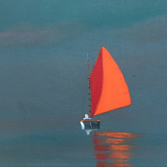 Robert Stark Jr. Oil on Canvas “Red Sail Rounding Great Point”