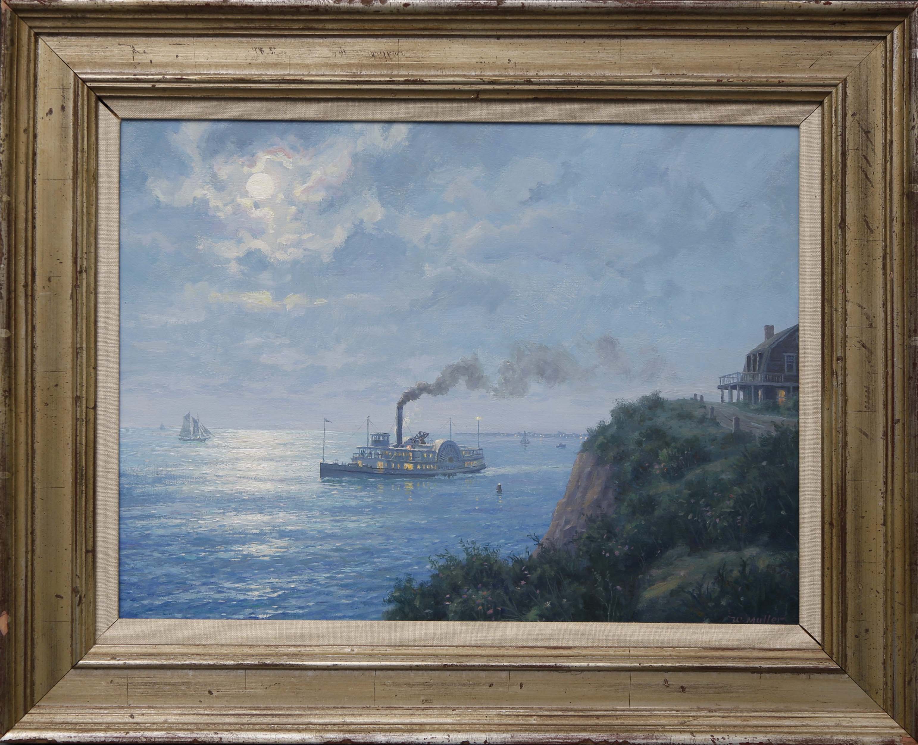 William Muller William Muller Oil on Artist Board "Paddle Steamer
