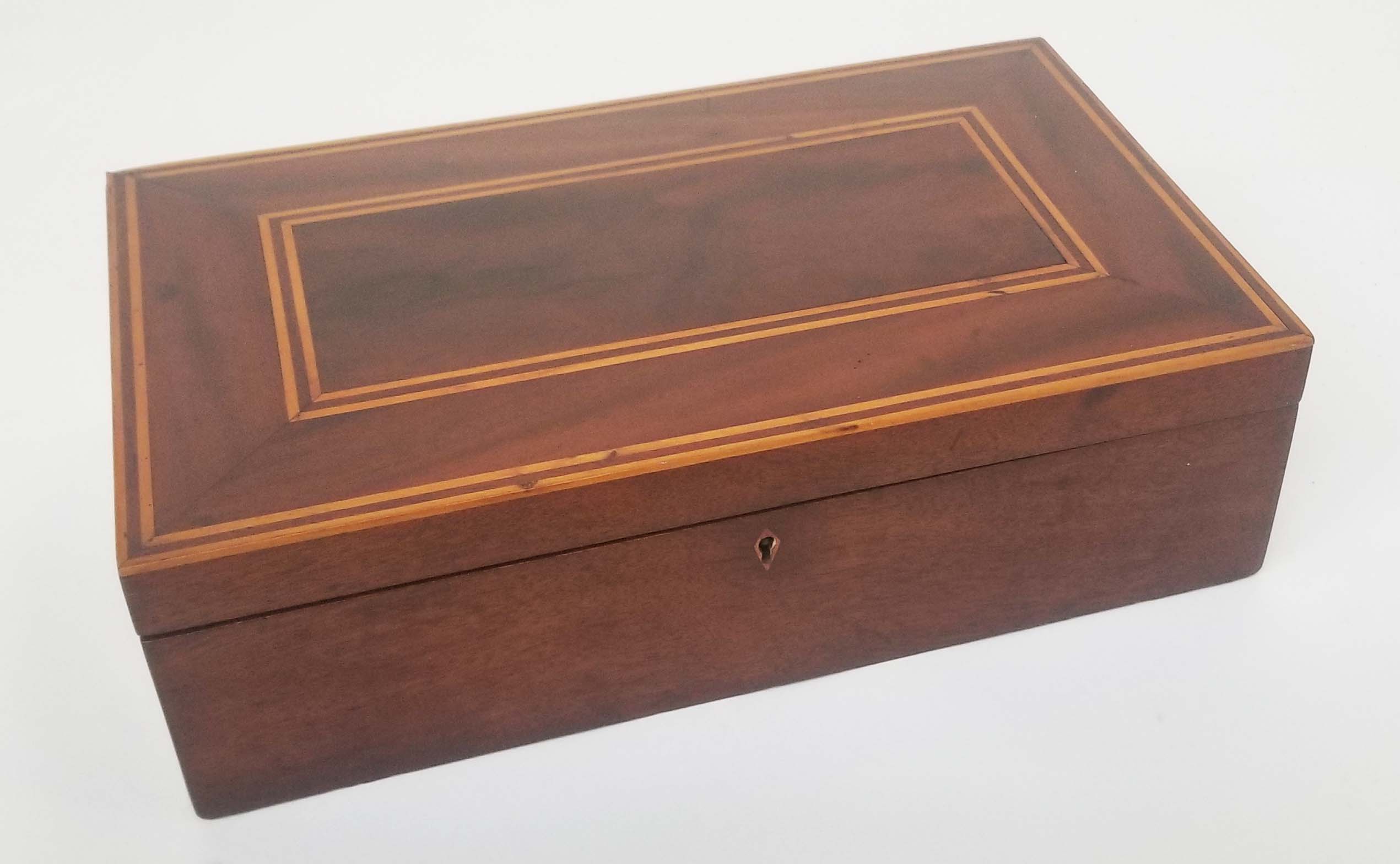  Antique Mahogany Jewelry Box with Line Inlay Rafael Osona Auctions