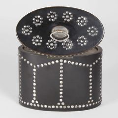 English Black Lacquer and Rhinestone Studded Oval Tea Caddy, 19th Century