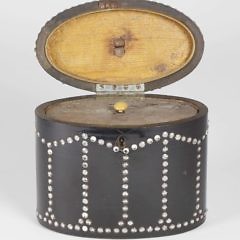 English Black Lacquer and Rhinestone Studded Oval Tea Caddy, 19th Century