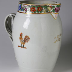 Chinese Export Cider Jug with Hand Painted Roosters and Floral Band Decoration, 18th Century