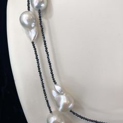 16mm x 25mm White Baroque Fresh Water Pearl and Spinel Necklace