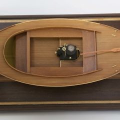 Cased Hand-built Wood Model of an Early Steam Powered Motor Boat