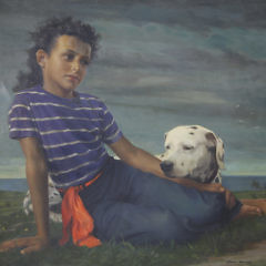 Elmer Wesley Greene Jr. Oil on Canvas “Portrait of a Young Girl and Her Dog”