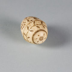 Scrimshawed and Polychrome Whalebone Nutmeg Grater Egg, circa 1850