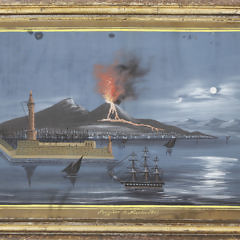 Pair of Italian Gouache “Bay of Naples and the Molo San Vincenzo Day and Night”, circa 1867