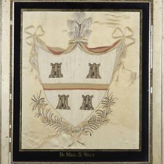 Miss S. Wait Silk Needlework “Attend with Patience” Coat-of-Arms, circa 1799