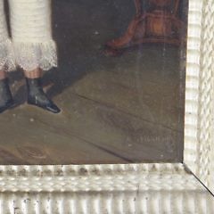 Oil on Panel “Naive Portrait of Twins with Their Cat in an Interior”, circa 1856