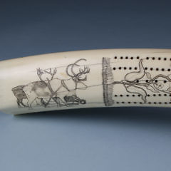 Fine Eskimo “James A. Farrell” Scrimshawed Walrus Ivory Tusk Cribbage Board, circa 1890-1900