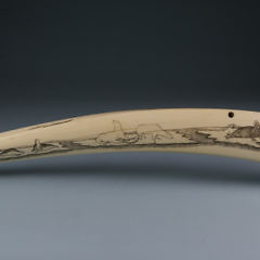 Fine Eskimo “James A. Farrell” Scrimshawed Walrus Ivory Tusk Cribbage Board, circa 1890-1900