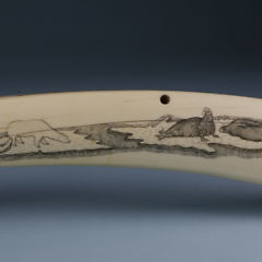 Fine Eskimo “James A. Farrell” Scrimshawed Walrus Ivory Tusk Cribbage Board, circa 1890-1900