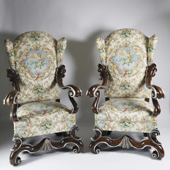 Pair of Venetian Style Seashell and Nautical Upholstered Open Armchairs