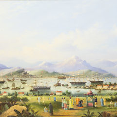 Michael Matthews Oil on Masonite “American Fleet Off Hong Kong”