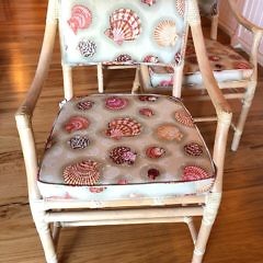 Four Seashell Upholstered Rattan Armchairs