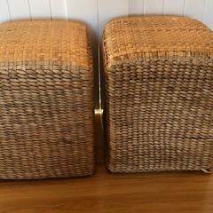 Pair of Contemporary Rush Woven Cube Side Tables