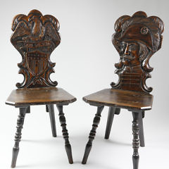 Pair of Continental Carved Oak Tavern Chairs Made for the American Market, circa 1880