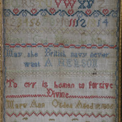 English Needlework Sampler “Mary Ann Osden Age 7, 1806