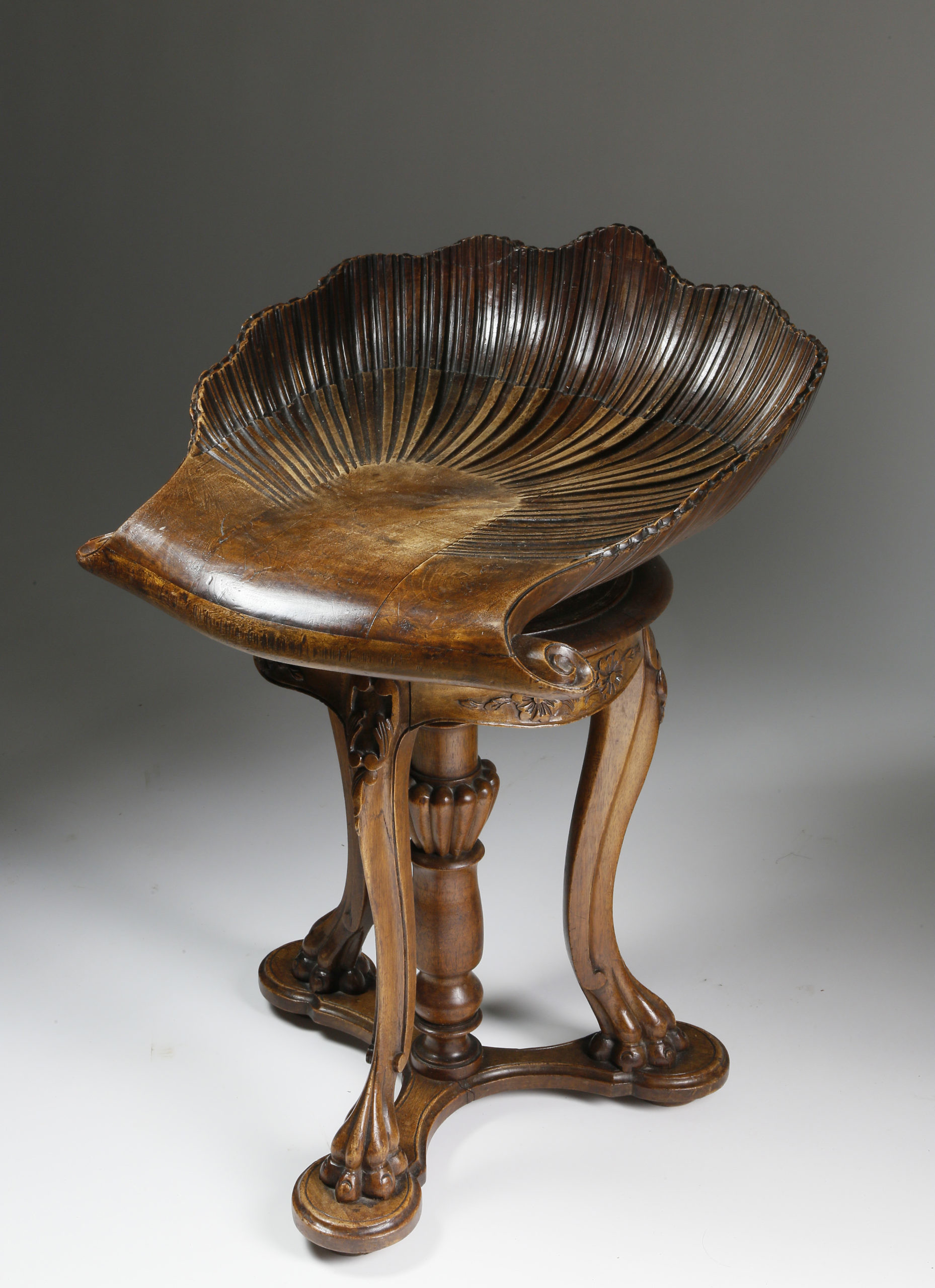 Venetian Grotto Piano Stool - Venetian Carved Oak Grotto Piano
