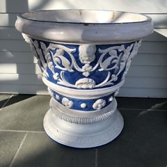 Pair of Italian Blue and White Baked Enamel Terra Cotta Planters