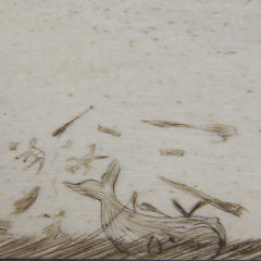 American Whaler Scrimshaw and Polychrome Panbone Plaque, circa 1850