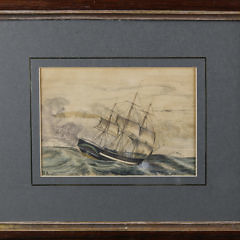 Benjamin Russell Watercolor on Paper “Stern View of the Vessel Milo, a Whaler Out of New Bedford”
