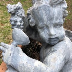 Pair of Lead Bacchus Cherub Garden Figure Sculptures, 19th Century